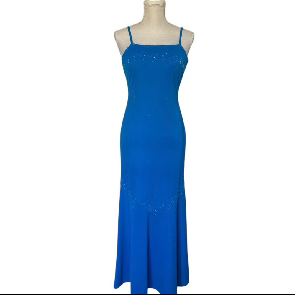 Vintage Blue Floral Beaded Maxi Dress (Prom/Formal)